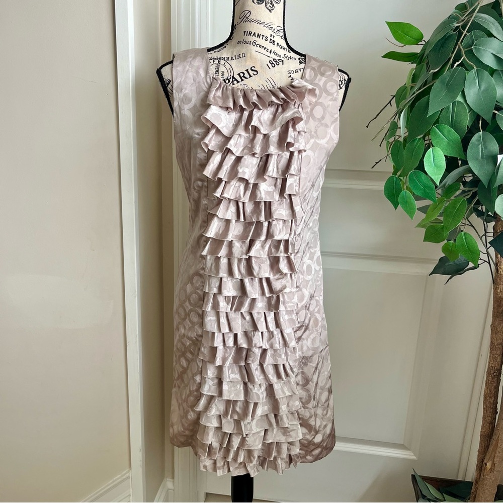 AMX Ruffle Front Sleeveless Dress Champagne Gold Sz S